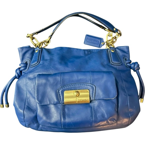 Coach Royal Blue Leather Shoulder Bag with Gold Accents - Picture 1 of 14